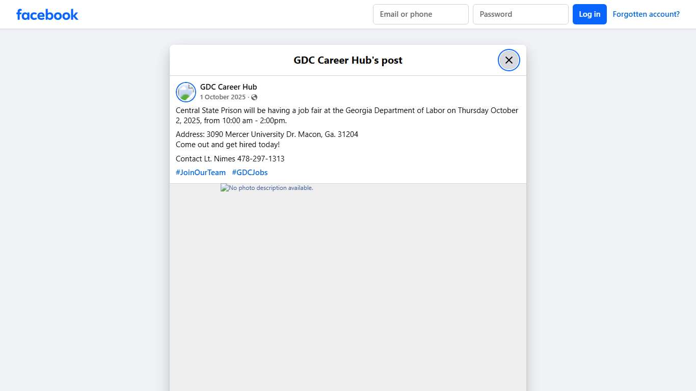 GDC Career Hub - Central State Prison will be having a job... Facebook